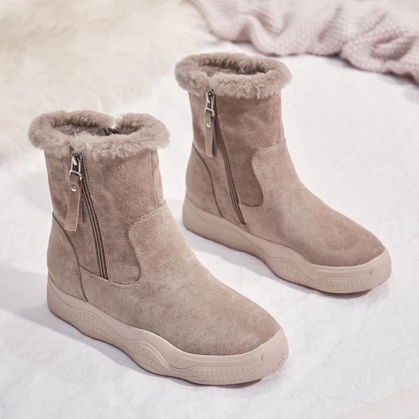 

boots 2021 flat bottom wild plus velvet cotton shoes snow female thick non-slip winter soft sole, Black