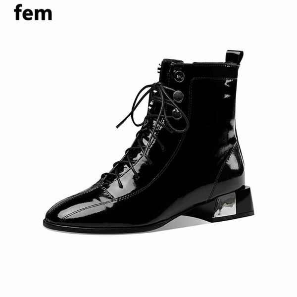 

ankle boots for women punk style river botas de mujer cross tied zipper boots women shoes square heels blok new arrival fashion, Black