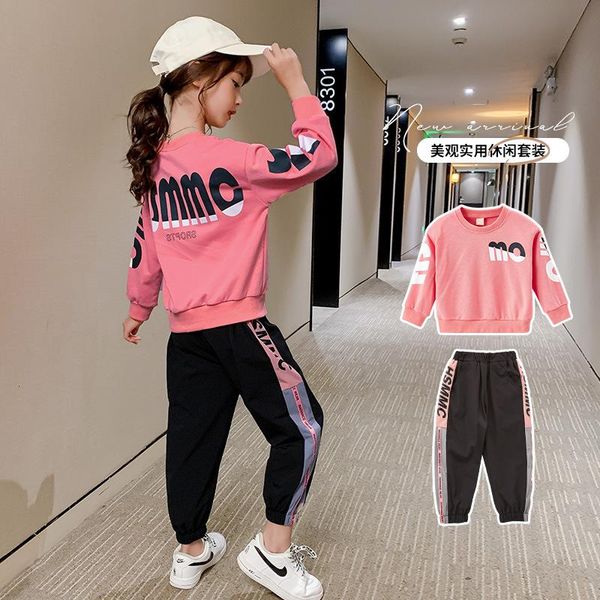 

childrenswear girls autumn clothing 2020 new style contrast color lettered printed hoodie children's suit, White