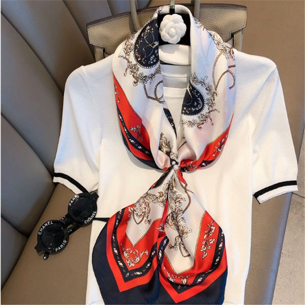 

2021 new women's square beach sun protection square antique flower imitation silk satin big scarf, Blue;gray