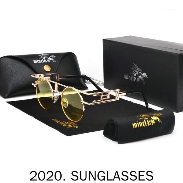 

2020 new small round sunglasses women men uv400 metal brand designer punk sun glasses vintage goggles black shades fml1, White;black