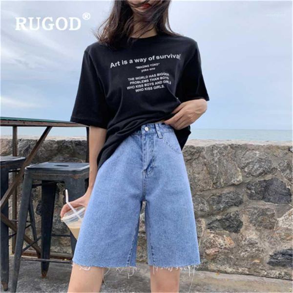 

rugod 2020 new summer fashion woman denim shorts blue high waist tassel wide leg pants casual knee length jeans shorts female1