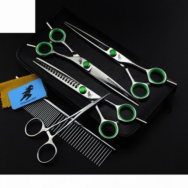 

professional ander 7.0 inch pet hair cutting thinning scissors fishbone scissors black silver green with case