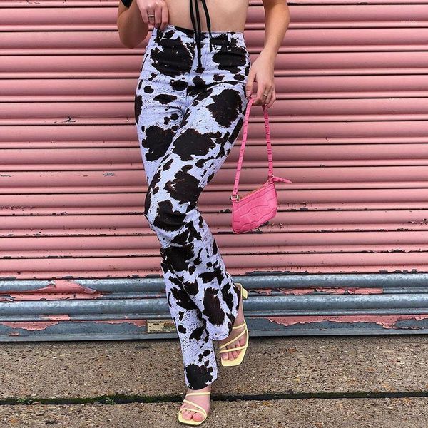 

harajuku animal cow print pants women autumn high waist long trousers ladies casual tie dye straight pants pantalon femme1, Black;white