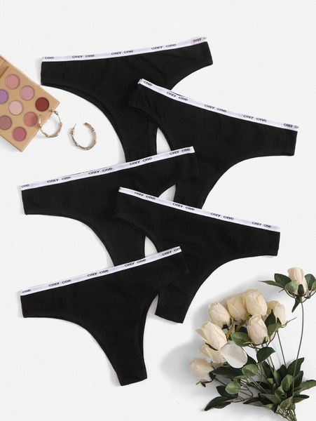 

4pack plus letter tape panty set l1vz#, Black;white