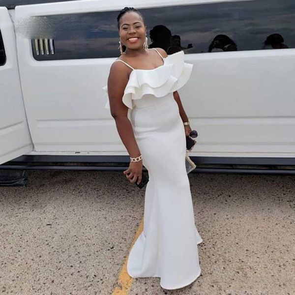 

african plus size mermaid prom dresses white spaghetti straps bridesmaid party dress guest formal evening gowns custom size v86, Black