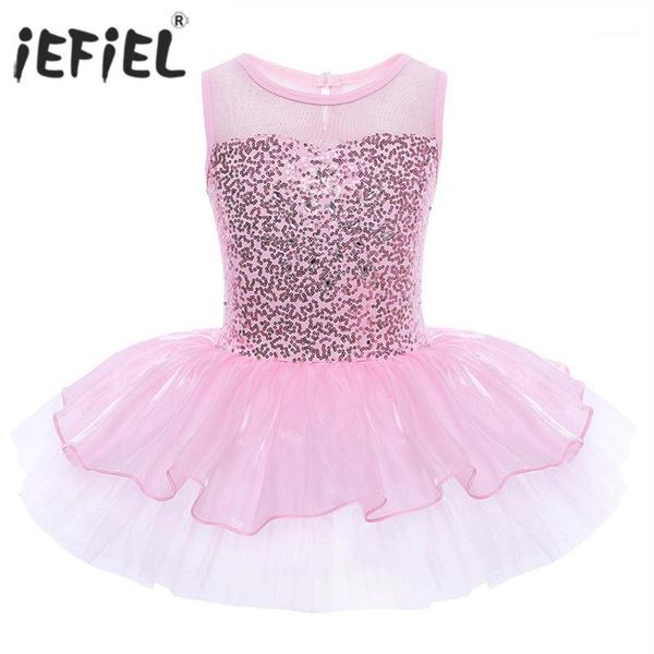 

stage wear iefiel kids girls sequins ballet tutu dance dress gymnastics leotard dancewear for children's ballerina costumes1, Black;red