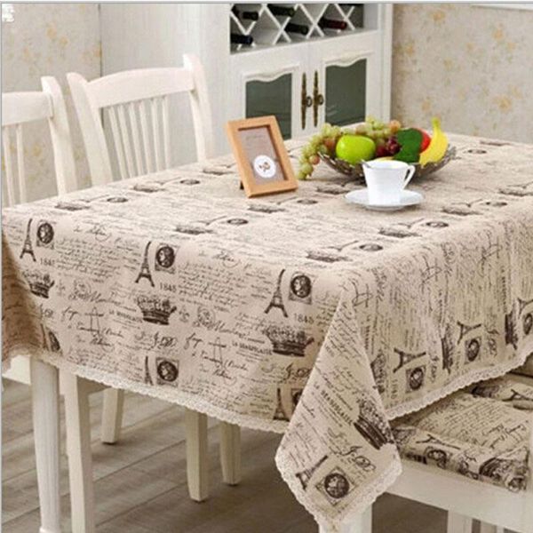 

europe linen cotton table cloth small crown letter printed lace edge tablecloth wedding party supply toalha de mesa retangular