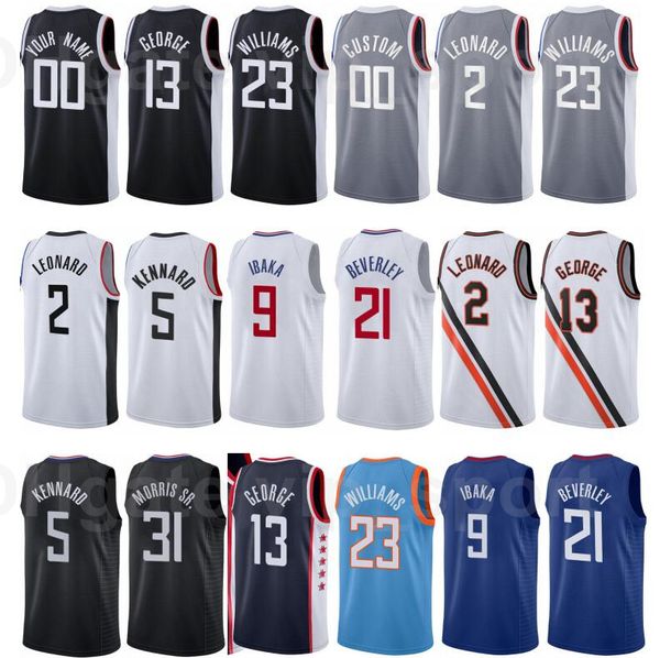 Impressão Basquete Lou Williams Jersey 23 Patrick Beverley 21 Kawhi Leonard 2 Paul George 13 Serge Ibaka 9 Blue Black City Earned Edition