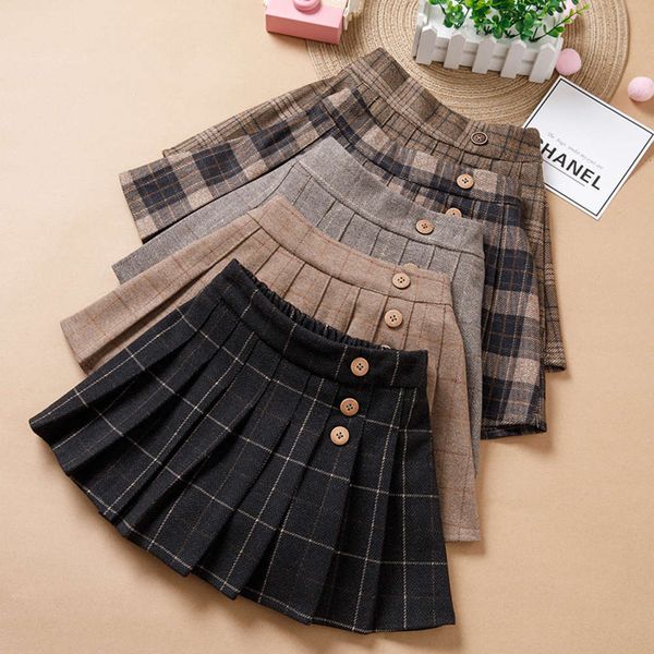 

2020 new half children's pleated autumn foreign winter sle plaid versatile skirt girls' drs tiq4, Blue