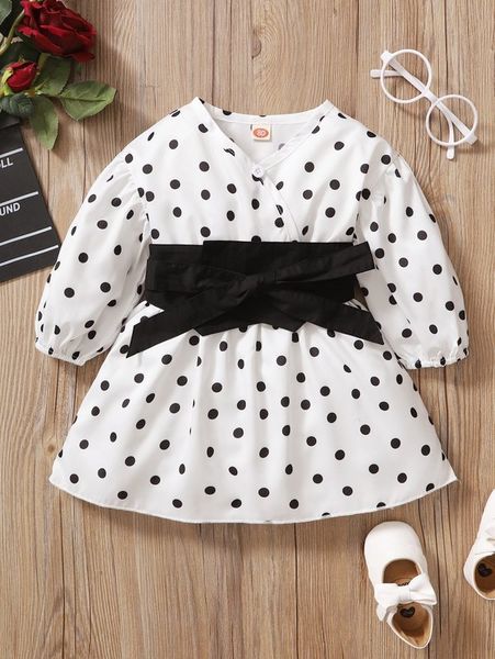 

baby polka dot bishop sleeve tie front dress she, Red;yellow