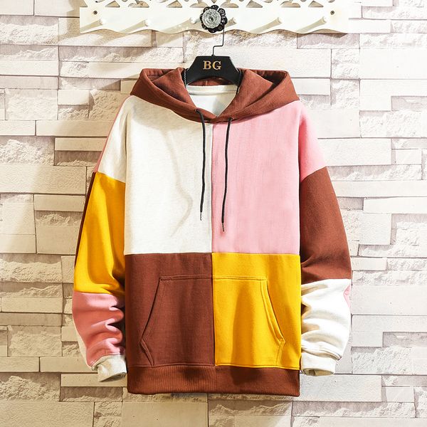 

2021 patchwork hoodies men's sweatshirt new funny printing geometric high street sweatshirts streetwear 01xv, Black