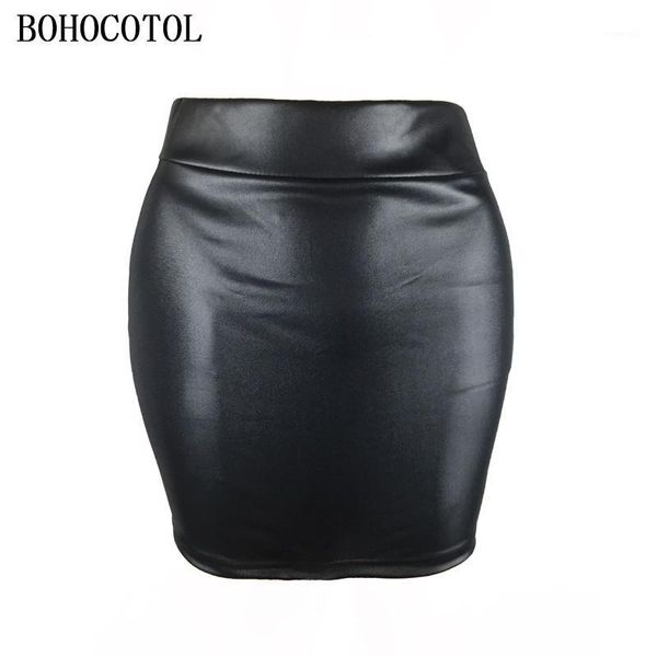 

2020 european and american fashion female imitation leather bottoming skirt maimitation leather skirt bag hip short ski1, Black