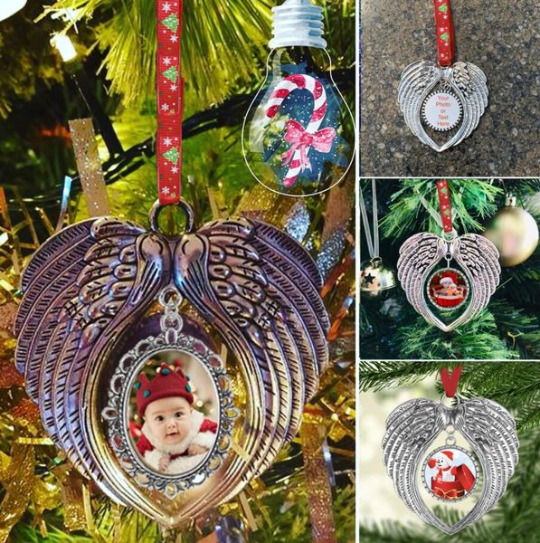 

sublimation blank diy christmas ornament decorations with snow red rope transfer printing angel wings shape blank consumables supplies