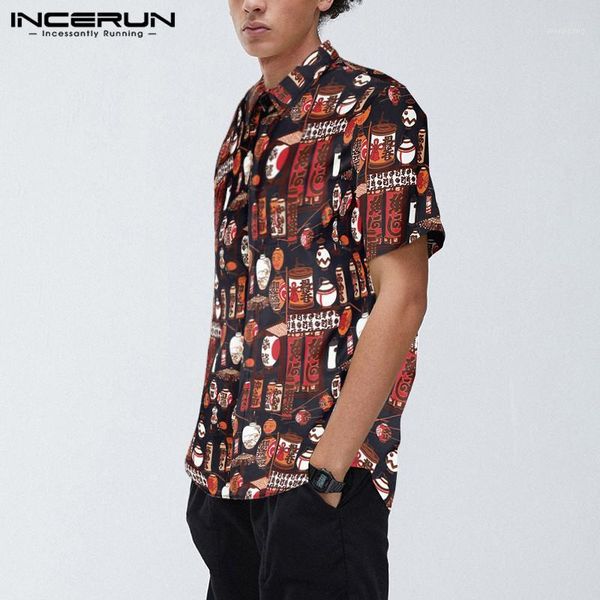 

men printed shirts casual short sleeve lapel shirt chinese style vintage printing man loose button holiday blouse plus size1, White;black