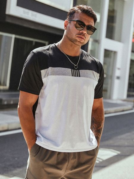 

extended sizes men color block tee n4jo#, White;black