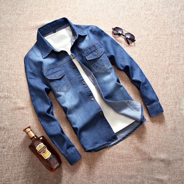 

men's casual shirts men denim long sleeve chest two pockets jean shirt fashion cowboy mens washed 5xl large size 80011, White;black