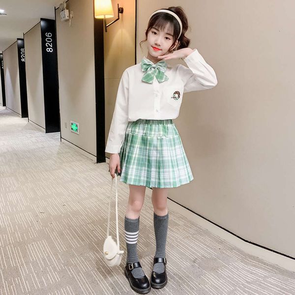 

spring girls' jk and autumn college sle short skirt shirt suit 2020 new children's school uniform, Blue