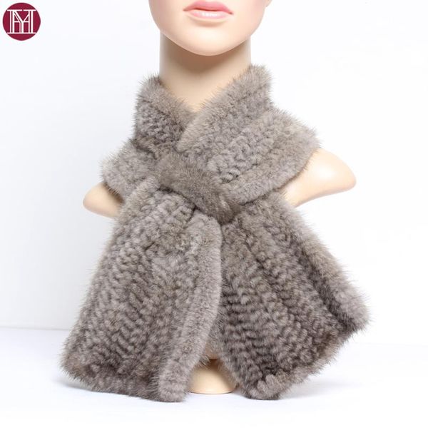 

scarves lady genuine real mink scarf winter fashion 100% natural fur scarfs women handmade knitted, Blue;gray