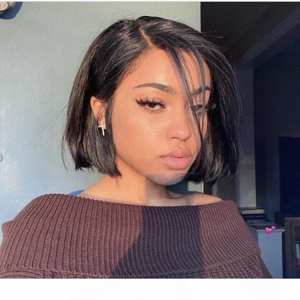 

short bob style supplier 100% unprocessed remy virgin human hair natural color silky straight full lace cap wig no shedding for women, Black;brown