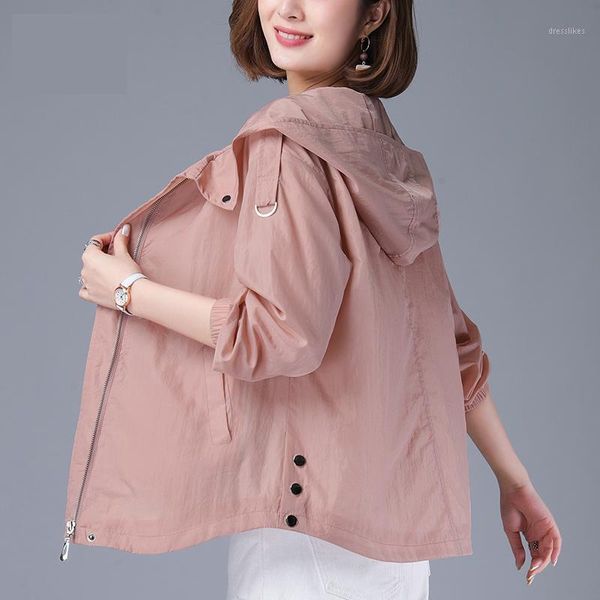 

women's jackets 2021 summer thin sun protection jacket women coat hooded windbreaker female casual zipper basic coats outerwear p7391, Black;brown