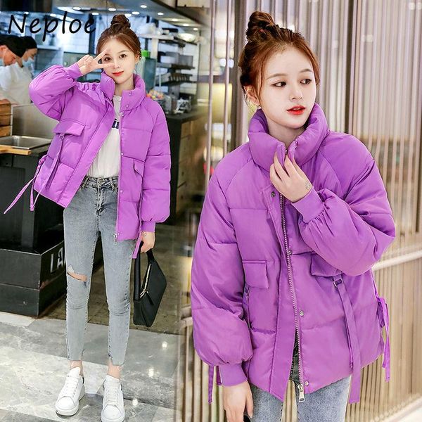 

neploe pillow collar warm straight women jacket 2021 winter fashion new loose cotton coat pockets spliced soft femme parkas, Black