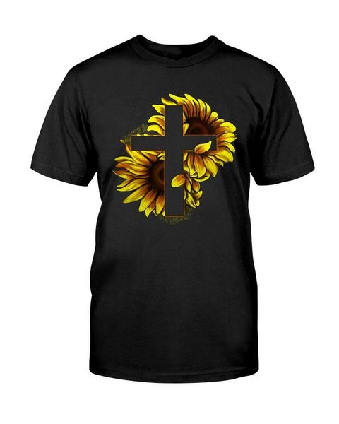 

sunflower jesus cross t-shirt cotton men black made in usa style round tee shirt sport hooded sweatshirt hoodie