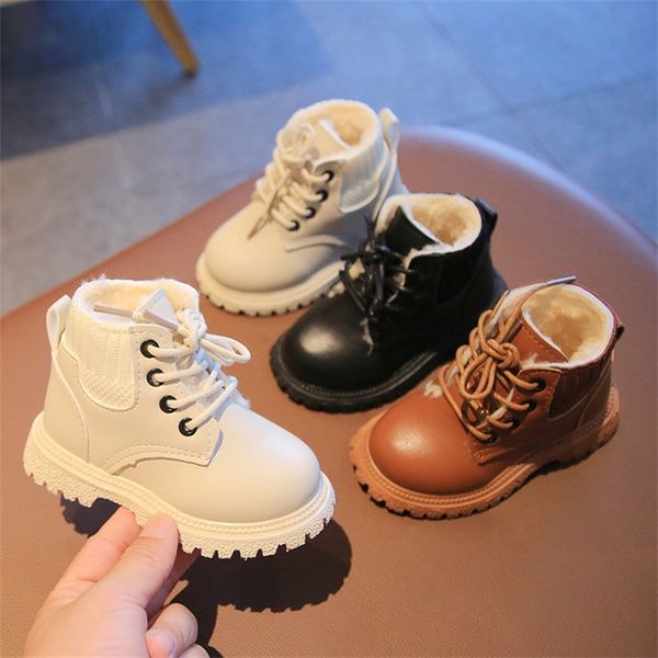 

girls martin boots autumn winter cotton-padded little boys fashion short beige brown black color 220222, Black;grey