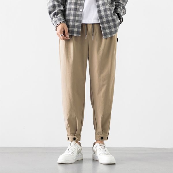 

jwhyd men's casual korean trend nine point four seasons solid color loose versatile sports pantsbutton sports pants men's pants sp, Blue