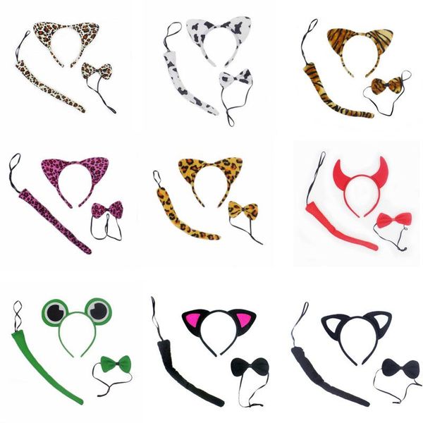 

hair accessories children kids animal frog leopard tiger cat headband headwear bow tie tail carnival fancy dress decor halloween christmas, Slivery;white