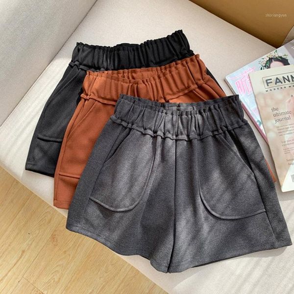 

women winter woolen pants short elastic waist casual a-line skirts female pants women short skirts cargo1, Black;white