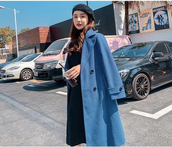 

women woolen coat 2020 winter double breasted outerwear woolen coats korean version of comfort long sleeve mid-long jacket1, Black