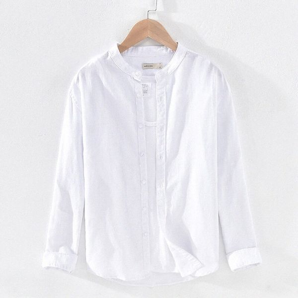 

men's shirt solid color standing collar casual daily button-down long sleeve linen lightweight casual fashion breathable blue white bl, White;black