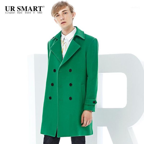 

men's wool & blends ursmart coat male long winter double-breasted men green fashion woolen cloth1, Black