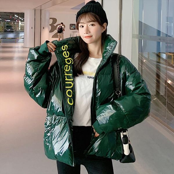 

new jacket winter glossy down parkas women waterproof coat warm loose parka zipper fashion cold cotton padded jackets, Black