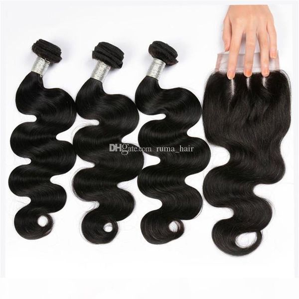 

8a human hair bundles with closure 3 pcs brazilian virgin hair with closure body wave peruvian malaysian indian hair bundles with closures, Black;brown