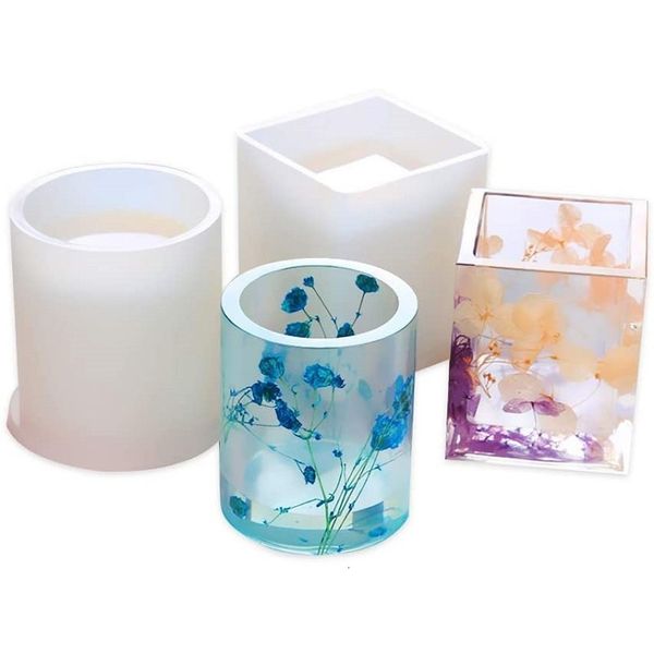 

diy ornaments square cylindrical silicone pen holder mold, Silver