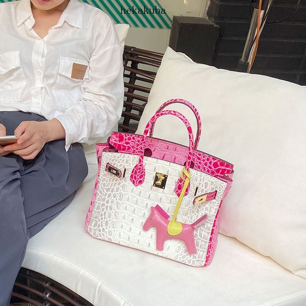 

2020 crocodile fishbone pattern color matching autumn and winter big brand fashion portable birkin bag chain shoulder crossbody womens cow l