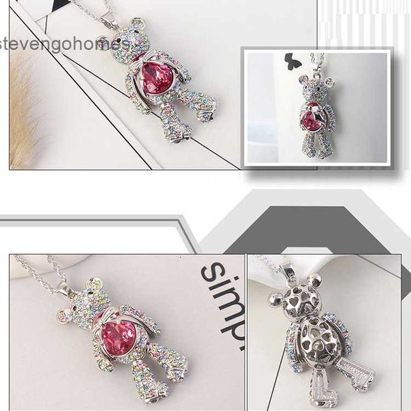 

women's jewelry crystal fashion cute necklace barbie bear diamond pendant, Silver