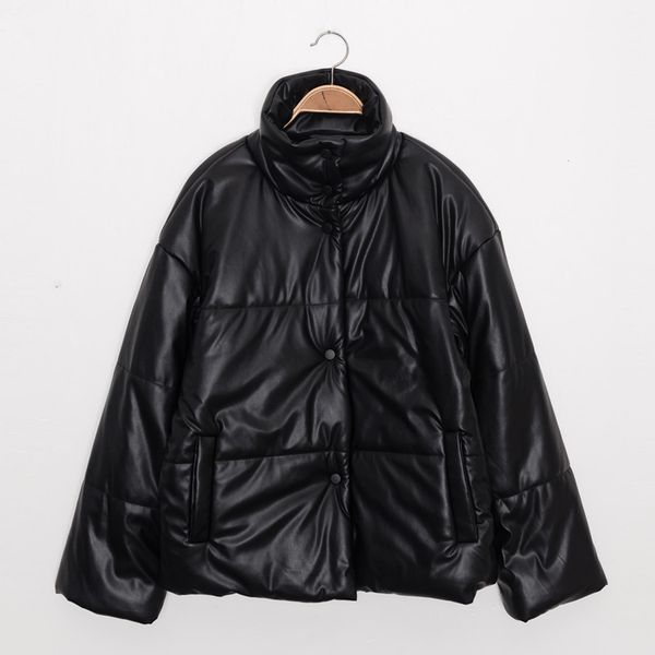 

2021 new solid turtleneck padded coat women autumn winter long sleeve single breasted parkas outware casual vintage coats j27a, Black