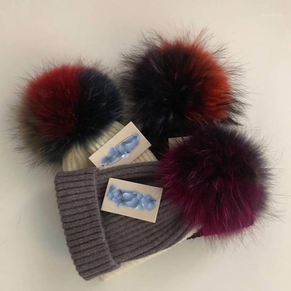 

fashion new real fur mink pompoms 15cm hats for women children winter hats girl.s spring wool warm skullies beanies hat caps1, Blue;gray