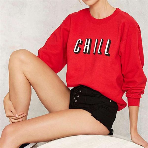 

womens shirt fashion letter printed shirt loose round necked long sleeved guard blouse poleras mujer de moda, White
