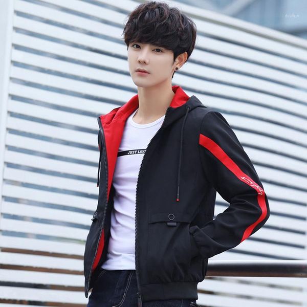 

men jacket with a hood 2020 new arrival spring and autumn student slim male coat casual zipper teenager boy j021, Black;brown