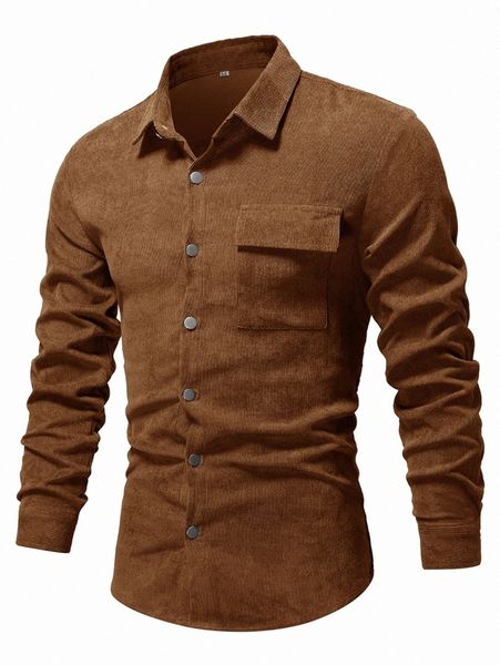 

men corduroy flap pocket button up shirt v4m3#, White;black