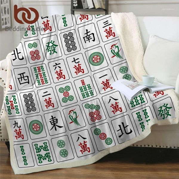

blankets beddingoutlet mahjonga tiles plush blanket characters for beds green red throw chinese majiang custom1