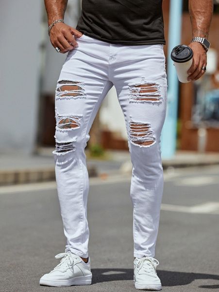 

men ripped solid skinny jeans j05v#, Blue