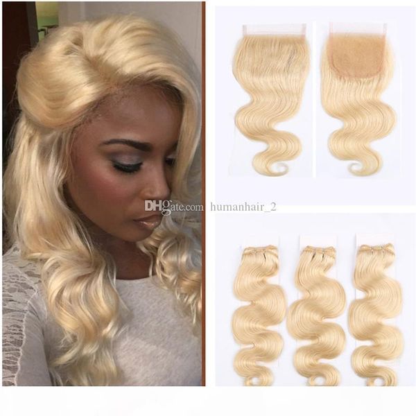 

color 613 body wave russian hair thick bundles blonde hair extension human hair with lace closure 4pcs lot, Black;brown
