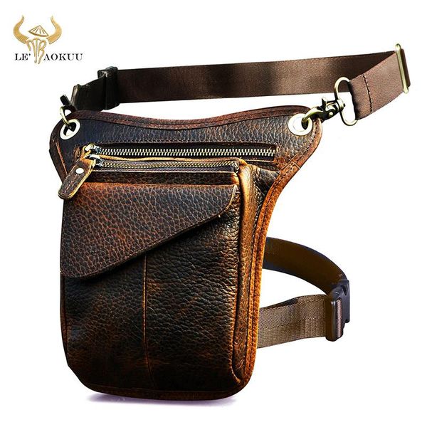 

thick genuine leather men vintage small shoulder messenger bag designer travel belt fanny waist pack drop leg bag male 211-3