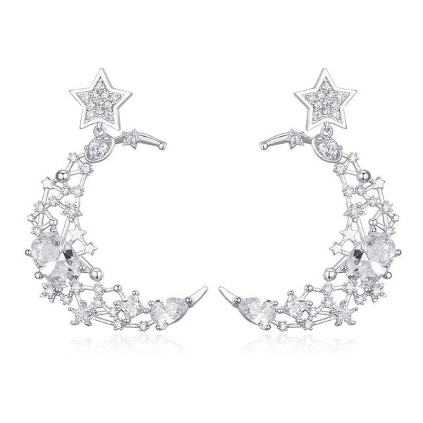 

dangle & chandelier crystal moon stars earrings for women retro zircon metal pendant party wedding earring 2021 oorbellen brincos, Silver