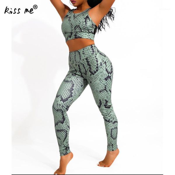 

yoga outfits two piece snakeskin pattern sport suit set leggings + bra gym female sports wear for women fitness1, White;red